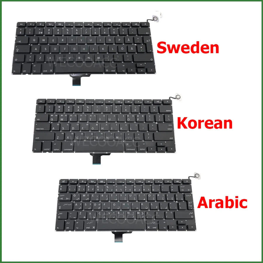 New Replacement Keyboard For Macbook Pro 13" A1278 Keyboard UK US RU DE PT CH SE HU NO DK KR Layout 2009 2010 2011 2012 Year