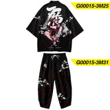 Two-piece Suit Plus Size S-6XL Loose Japanese Cardigan Women Men Cosplay Yukata Clothing Harajuku Samurai Kimono + Pants Sets