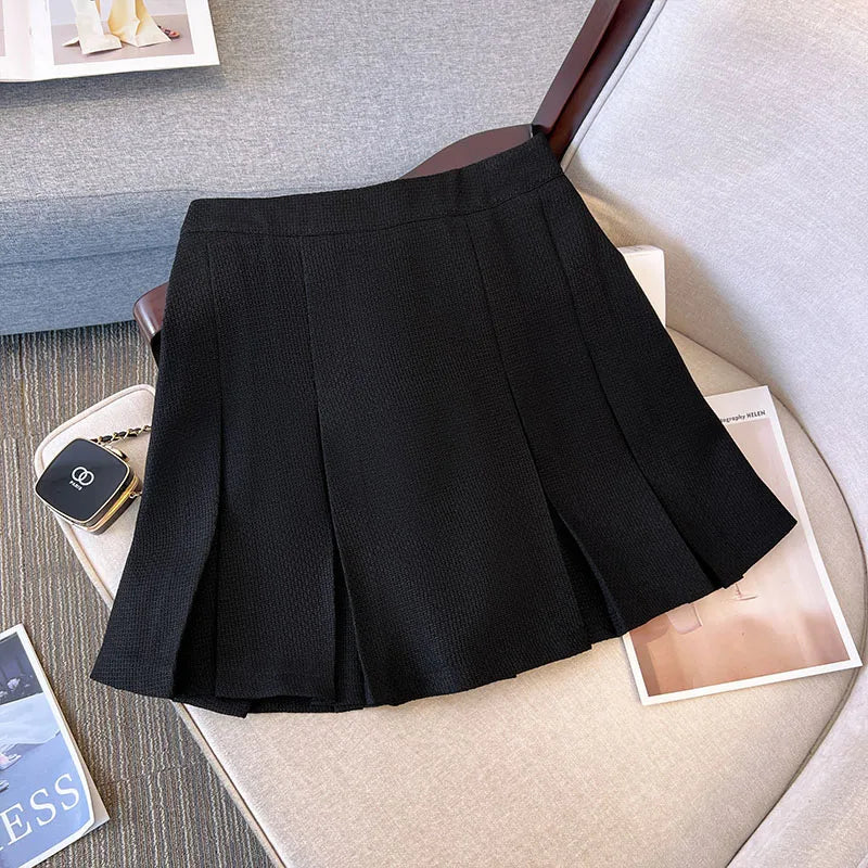 63638 Women's Thin Pleated Skirt, Simple Short Skirt, Female A-line Skirt, Plus Size, Fat women, Spring, Summer Style, 2023