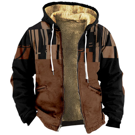 Warm Fleece Lining Jackets Men Winter Fashion Patchwork Long Sleeve Hooded Coats Autumn Mens Casual Loose Zip-up Outerwear