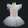 2023 New Ballerina Fairy Prom Party Costume Kids Blue Sequined Flower Dress Girls Dance Wear Gymnastic Ballet Leotard Tutu Dress