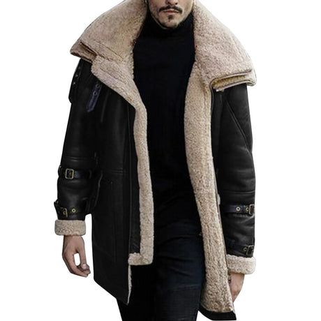 Men Jackets Men Winter For Lapel Jacket Water Coat Sleeve Rain Long Collar Leather Padded Fleece Coat Vintage Thicken