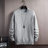 Man Clothes Thick No Hoodie Knitted Sweaters for Men Casual Pullovers Plain Solid Color Round Collar Crewneck Blue A Warm New In