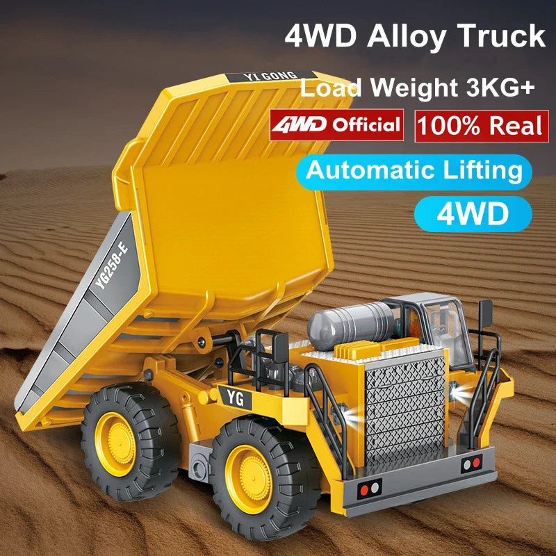 4WD Children Remote Control Excavator RC Car Alloy Dump Truck Bulldozer Engineering Off Road 4x4 Vehicle Boy Girl Toy Kids Gift