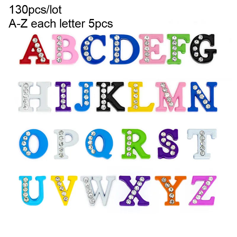 Wholesale 130pcs/lot  8mm A-Z Rhinestone Sliders Letters Slide Charms DIY Accessories Fit 8mm Wristband Pet Collar