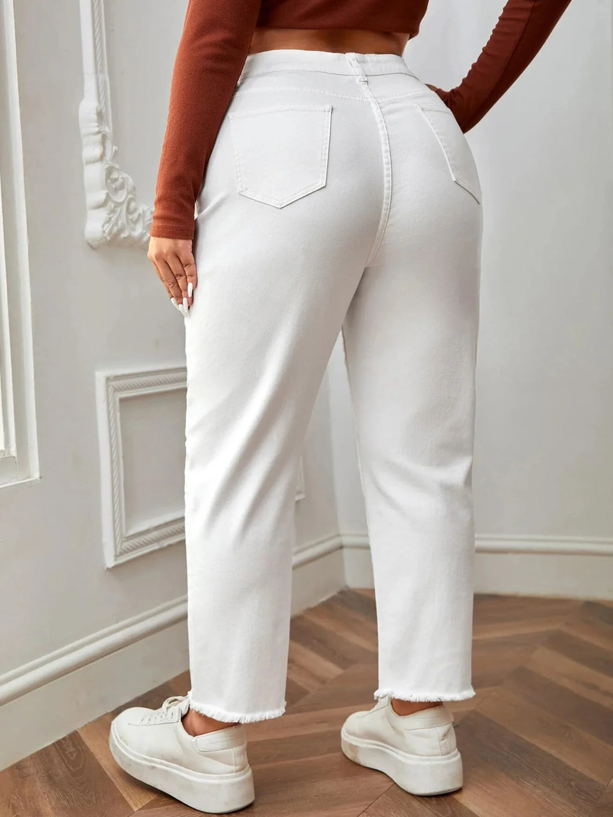 2023 Plus Size White Jeans for Women Straight Fitting Spring Autumn Full Length High Waist Stretchy 100kgs Denim Women Pants