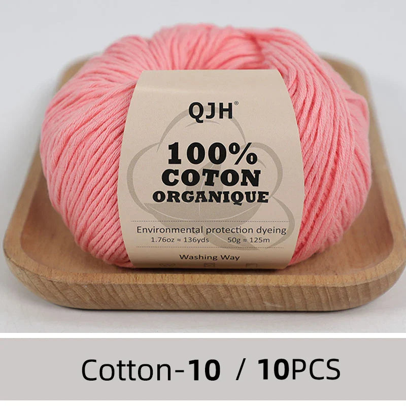 QJH 10PCS 100% Organic Cotton Yarn Pure/Mixed Color Yarn, Knitting Yarn - Crochet Yarn Soft 10 Strands Hank Yarn Machine Washabl