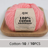 QJH 10PCS 100% Organic Cotton Yarn Pure/Mixed Color Yarn, Knitting Yarn - Crochet Yarn Soft 10 Strands Hank Yarn Machine Washabl