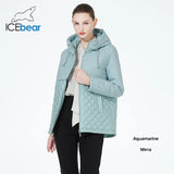 ICEbear 2023 New Women Casual Short Jackets Hooded Windproof Female Spring Autumn Parka Long Sleeve Thin Padded Coat GWC3570I