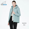 ICEbear 2023 New Women Casual Short Jackets Hooded Windproof Female Spring Autumn Parka Long Sleeve Thin Padded Coat GWC3570I