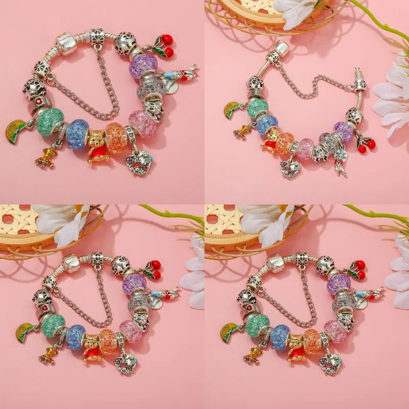 Cute Enamel Disney Princess Dress Charms Bracelet Women Colorful Glass Beads for Jewelry Making Girl Cartoon Skirt Pendants Gift