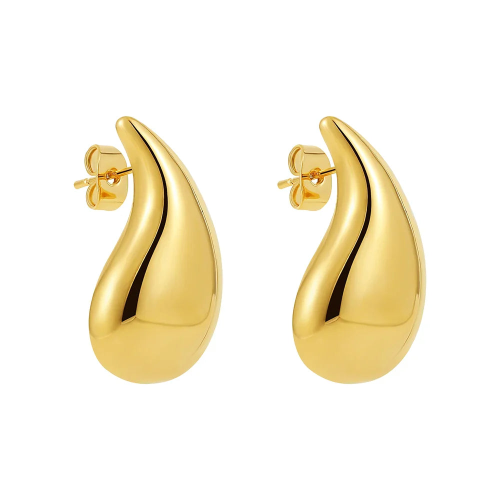 Waterdrop Chunky Hoop Earrings Dupes for Women Lightweight Gold Plated Smooth Stainless Steel Hollow Tear Drop Earring Jewelry