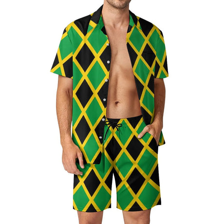 Jamaican Flag Men Sets Jamaica Cushion Aesthetic Casual Shirt Set Short-Sleeve Design Shorts Summer Vacation Suit Plus Size 3XL