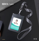 High Quality Genuine Leather ID Badge Holder Access Control Card Holders with Neck Lanyard Office Worker Magnet Hasp Campus Card