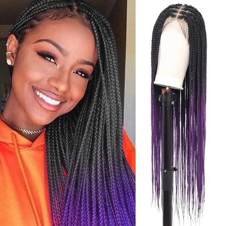 Viyskur 36 Inches Full Lace Front Knotless Box Braided Wigs With Baby Hair Super Long Synthetic For Black Women