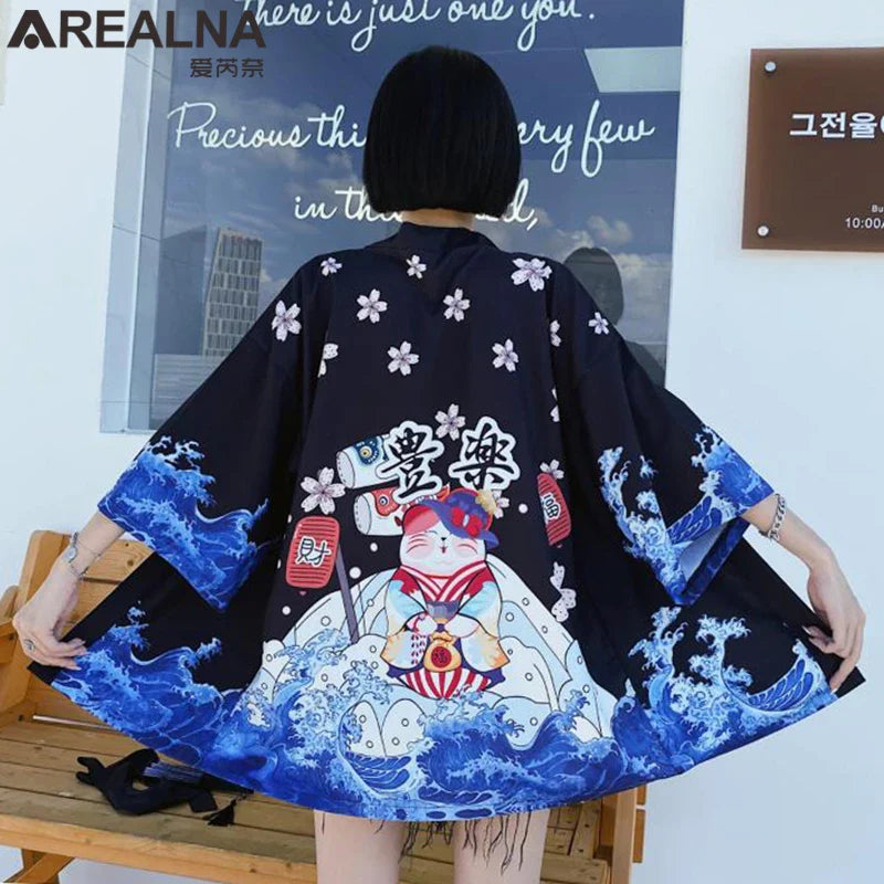 Japanese Kimono Traditional Clothing Crane Carp Anime Kimono Dress Shirts Women Samurai Haori Hombre Yukata Man Cardigan Shirt