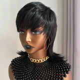 WIGERA Synthetic Short Pixie Cut Wigs On Sale Shaggy Layered 80s Mullet Wig Short Straight Bob Wigs With Bangs Machine For Women