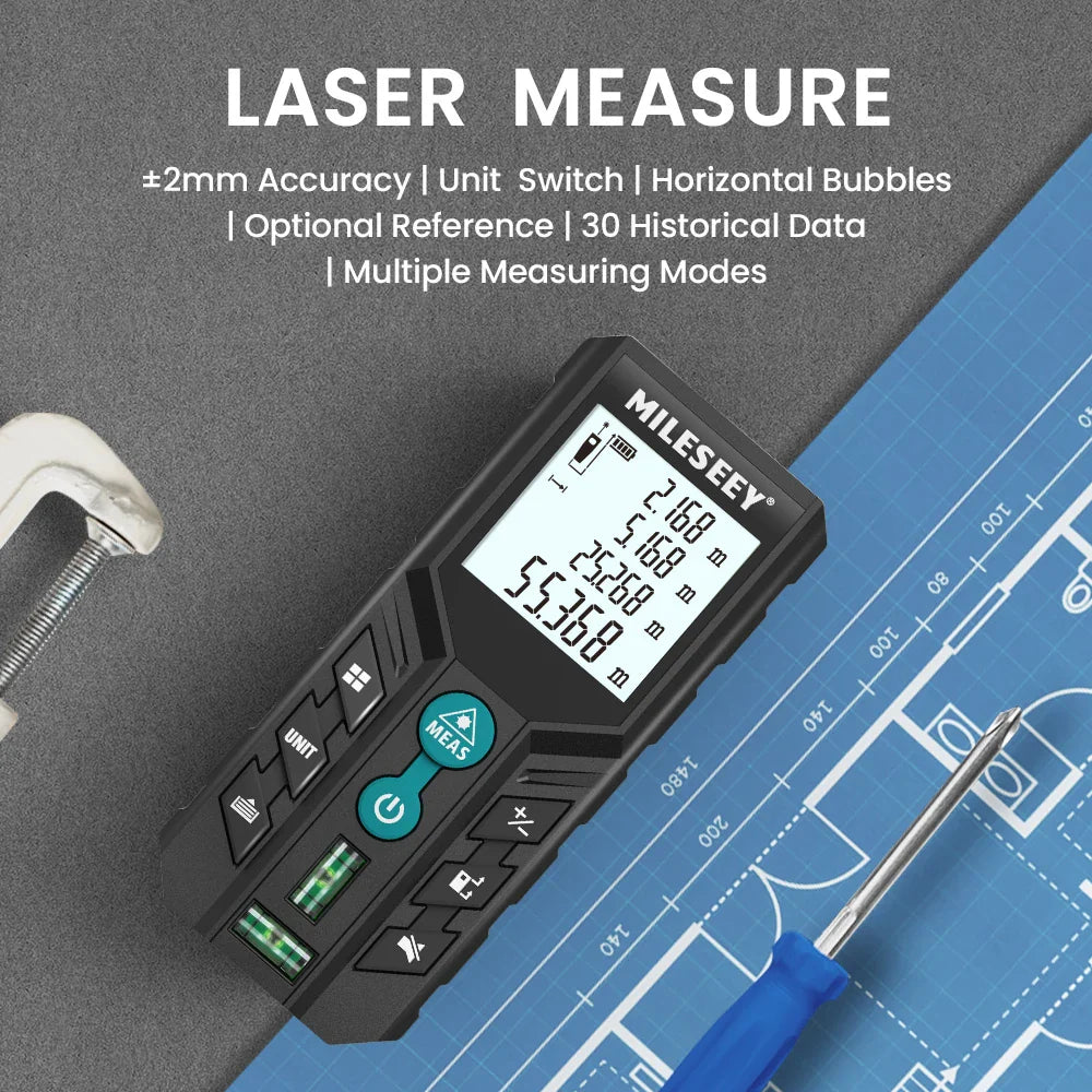 MILESEEY Laser Rangefinder D2 LV56 40M 60M 100M 120M Laser Tape Measure Double Horizontal Bubble Digital Roulette