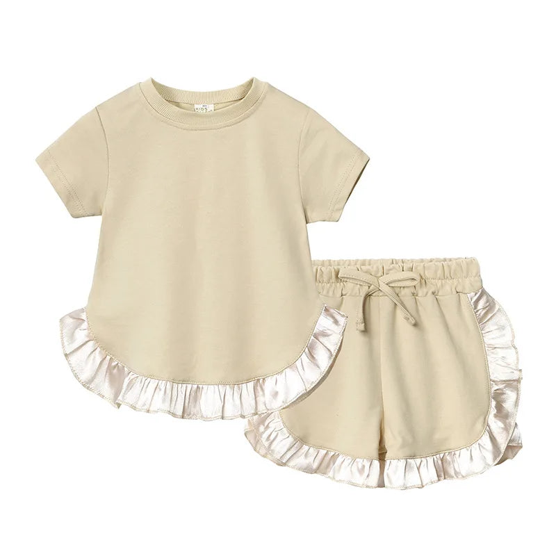 Kids Clothes Girls Outfits Short Sleeve Ruffle T-shirts + Shorts Pajamas Suit 2024 Summer Children Loungewear Baby Girls Clothes