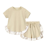 Kids Clothes Girls Outfits Short Sleeve Ruffle T-shirts + Shorts Pajamas Suit 2024 Summer Children Loungewear Baby Girls Clothes