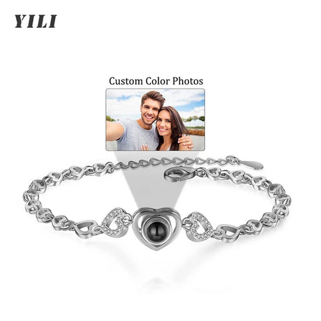 Custom Photo Bracelet Personalized Projection Bracelets with Picture Inside 100 Languages I Love You Stainless Steel Bracelet