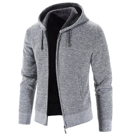 Mens Autumn Winter Warm Thick Fur Lined Hooded Hoodie Slim Fit  Zip Up Coat Jacket Sweatshirt Solid Knitted Men Sweaters