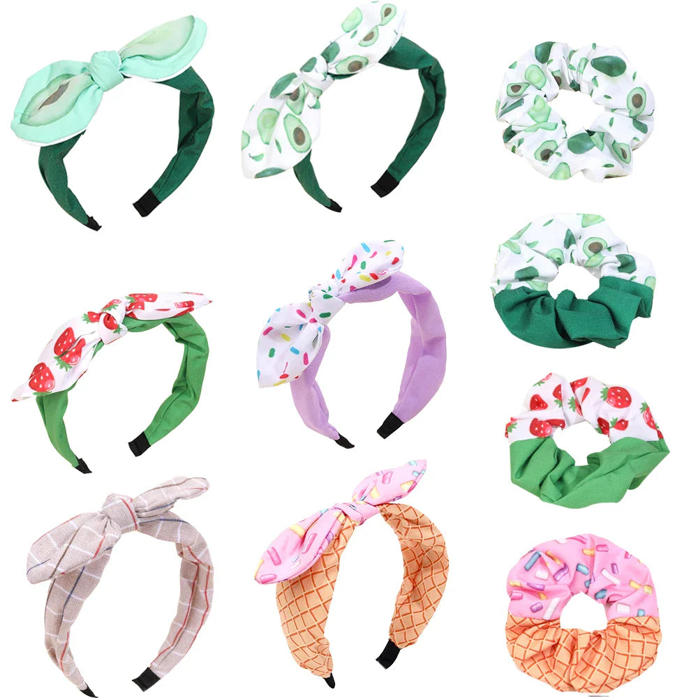 ncmama 2Pcs New Avocado Print Hairbands For Kids Girls Cute Strawberry Headband Elastic Rubber Scrunchies Women Ponytail Holder