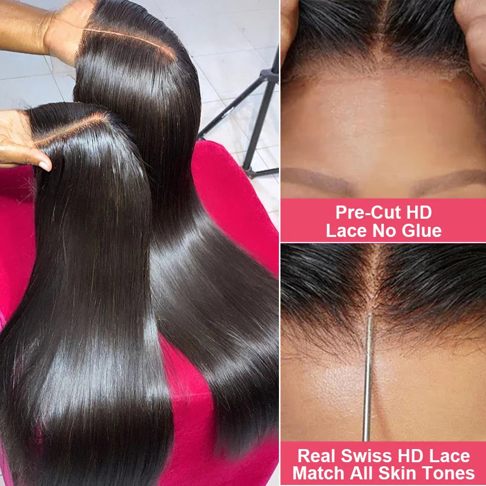 Glueless Preplucked Human Hair Wigs Ready To Wear And Go Straight 13x6 HD Lace Frontal Human Hair Wig On Sale Clearance Pre Cut