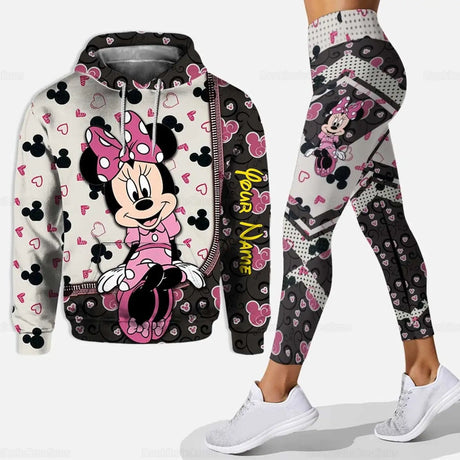 Disney Minnie 3D Hoodie Women's Hoodie Set Mickey Yoga Pants Sweatpants Women's Disney Yoga Hoodie Leggings Fashion Tracksuit