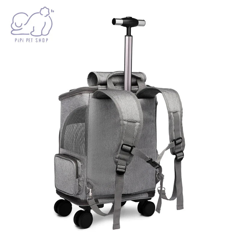 Pet Travel Carrier Backpack for Dogs Cats Puppy Removable Rolling Wheels Mesh Ventilation Window Storage Pockets Supplies