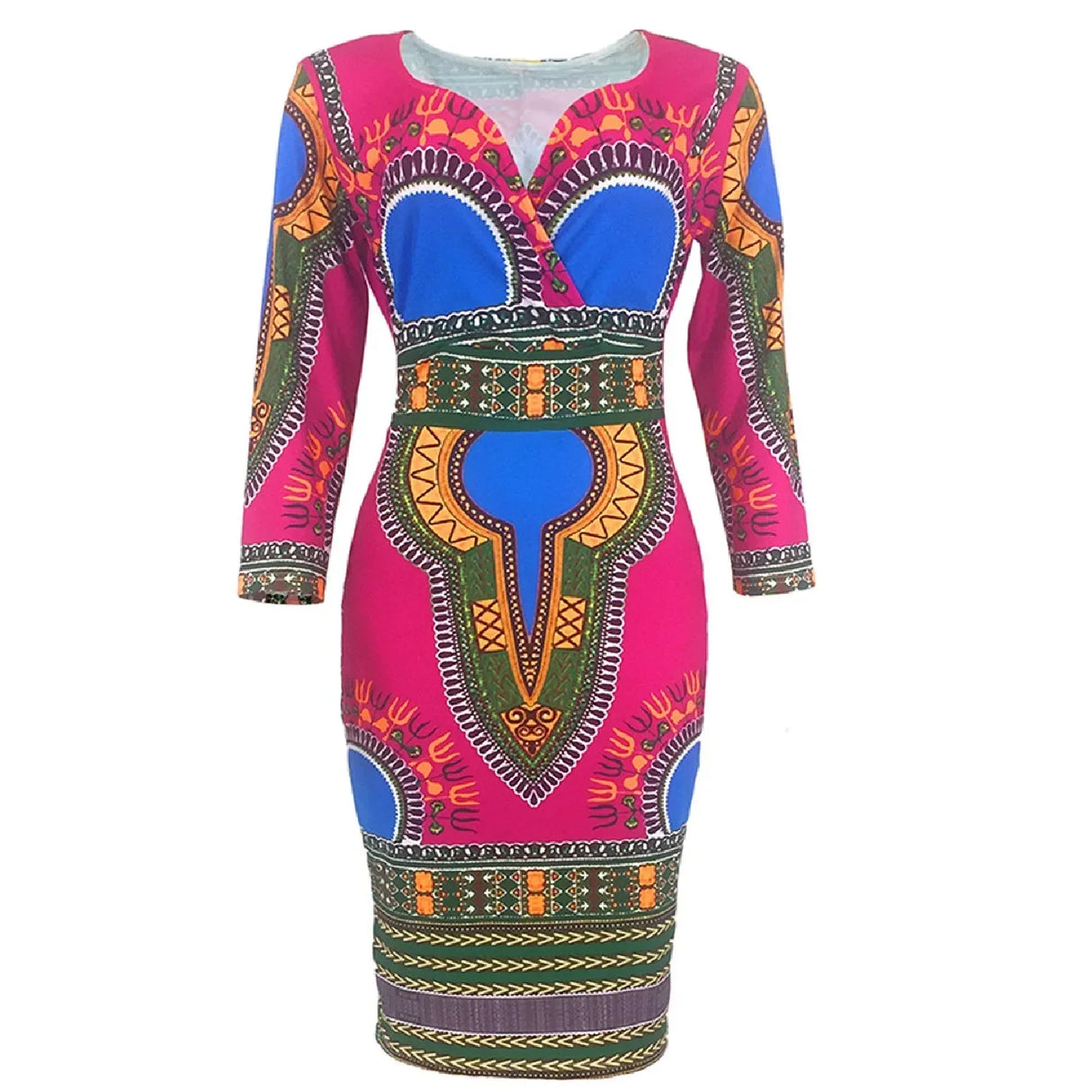 European and American women's long fashionable printed 3/4 sleeve African ethnic style dress