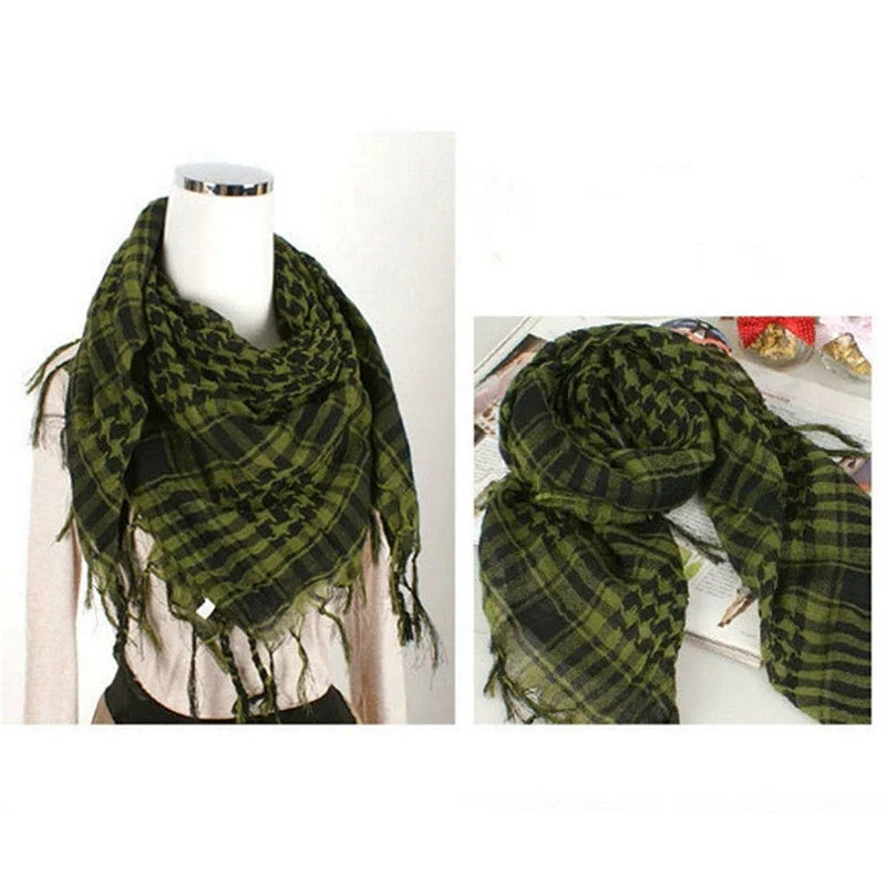 2X Unisex Scarf Polyester Lightweight Plaid Tassel Arab Desert Shemagh, Green