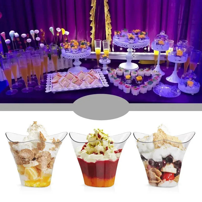 25/50PCS Disposable Dessert Cups for Party Birthday 3.4OZ Twisted Triangle Mousse  Dessert Cup Ice Cream Cup Frozen Pudding Cup