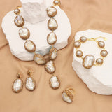 GLSEEVO Natural Baroque Shaped Pearl Women Jewelry Necklace Bracelet Earring Ring Set Rhinestone Inlaid Luxury Dress Jewelry