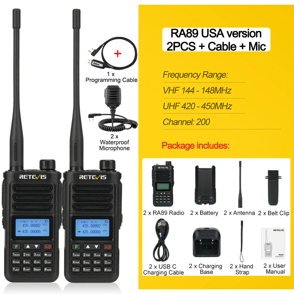 Retevis RA89 Walkie Talkie USB C Charge IP68 Waterproof 10W Long Range Two Way Radio Intelligent Noise Reduction ht Transceiver