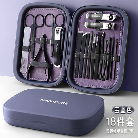 2023 New 18 In 1 Professional Manicure Set Stainless Steel Nail Clippers Set Idea Packing Manicure Kits Scissors Makeup