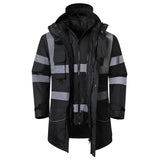 Safety Jacket Reflective Waterproof Windproof Coldproof  Hi Vis 7 in 1 Parka Windbreaker Workwear with Detachable Cotton Linner