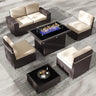 7/8 Pieces Outdoor Patio Furniture Set with  Fire Pit Table Rattan Sectional Sofa Conversation Sets Moden Set for Garden