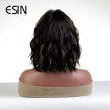 ESIN Synthetic Black Brown Medium Long Loose Body Wave Wig with Bangs Cosplay Daily Natural Wigs for Women Heat-resistant Hair