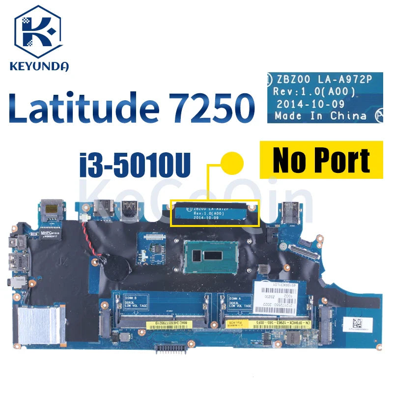 LA-A971P LA-A972P For Dell Latitude E7250 7250 Notebook Mainboard 0TPHC4 0G9CNK 08389N I3 I5 I7 5th Gen CPU Laptop Motherboard