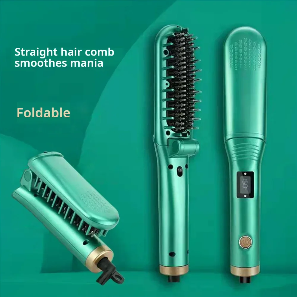 Foldable Electric Hot Comb 5-adjustable Crystal Straight Hair Comb Negative Ion Device Lazy Person Curling Stick Straight Clip