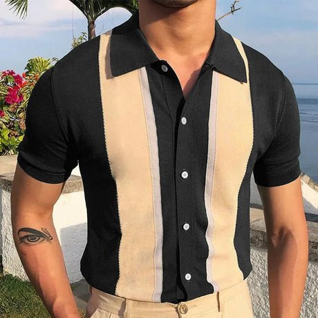 Men's Summer Short Sleeve Polo Shirts Knitted Business Formal Office Men's Summer Luxury Style Clothes Slim Cotton Shirts Male