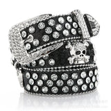 Y2K Gothic Subculture Punk Skeleton Diamond Belt Leather Rhinestone Skull Belts Decorative Waistband Personalized Dressing