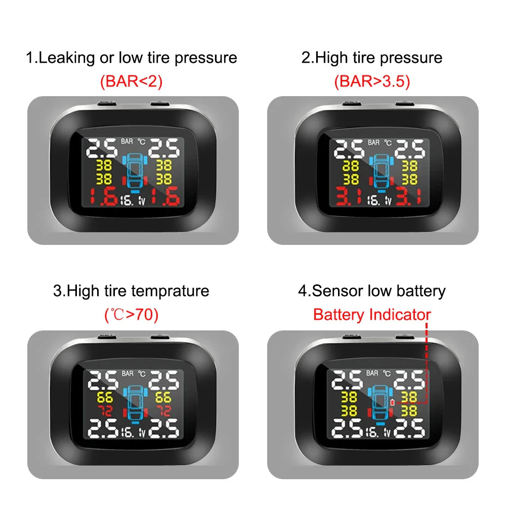 Auto Security Alarm Systems With 4 Pcs External Sensor Wireless Mini Car Tire Pressure Monitoring System USB TPMS