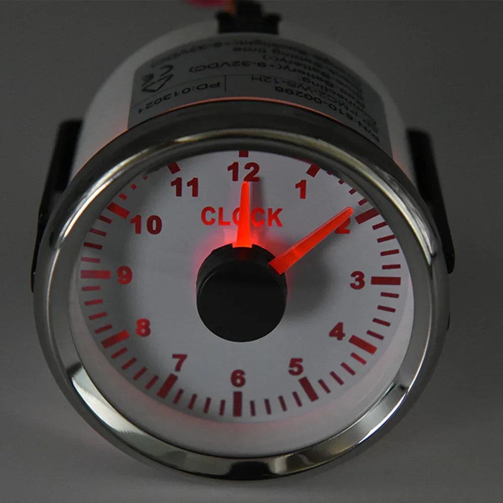 0-12 Hours HourMeters 2" 52mm Clock Gauges with Red Backlight Instrument Show Clock Meters for Car Boat Yacht RV 9-32V