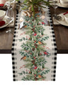 Modern Elegant Table Runner Eucalyptus Berries Robin Table Runner Christmas Wedding Decoration Tablecloth Home Party Decor