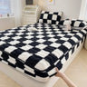 Soft Warm Plush Mattress Protector Cover Winter Couple 2 People Black White Plaid Elastic Fitted Sheet Bed Protection Pad