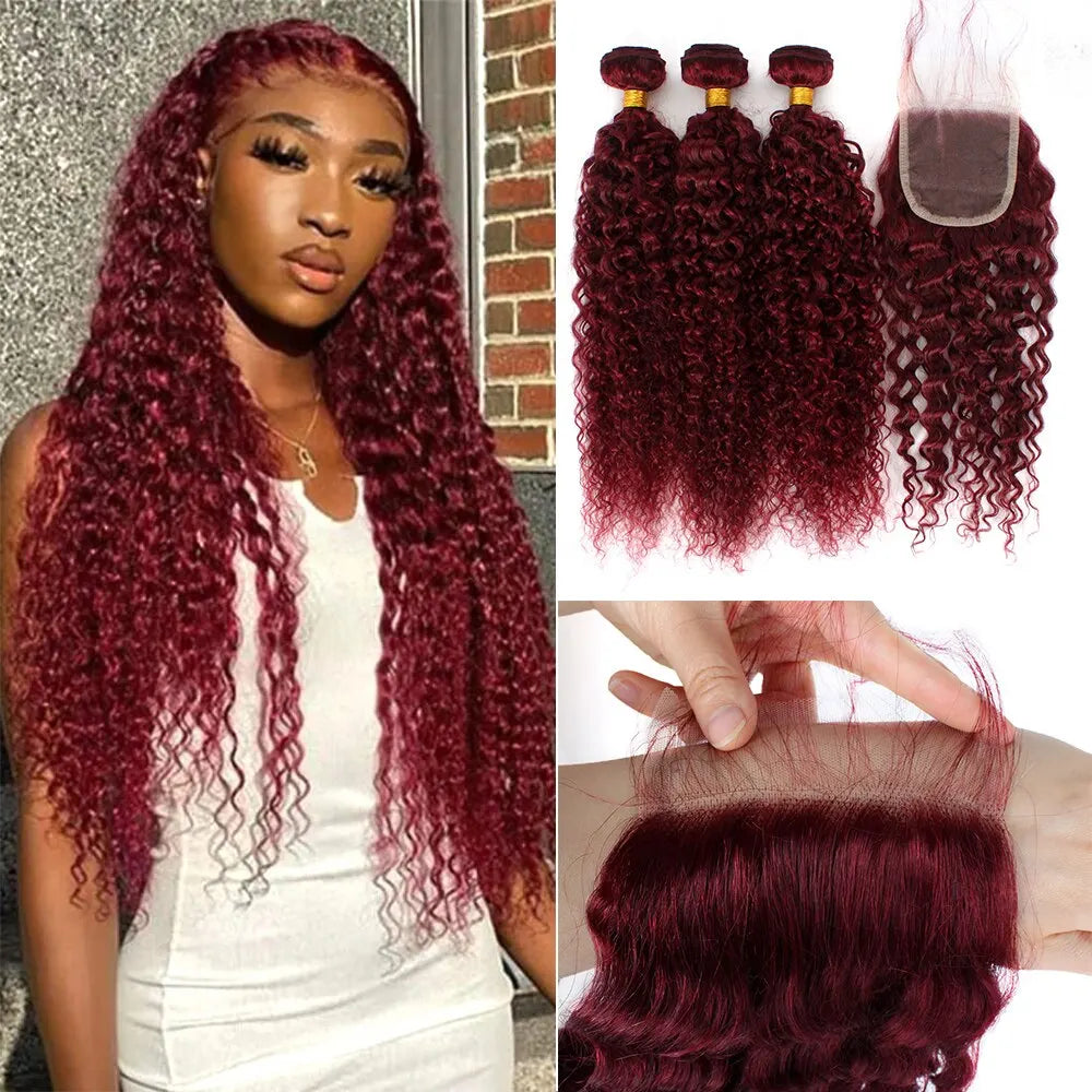 Deep Wave 30 40 Inch Curly 99j burgundy 13x4 Lace Front Human Hair 13x6 Lace Frontal Wig Brazilian For Women