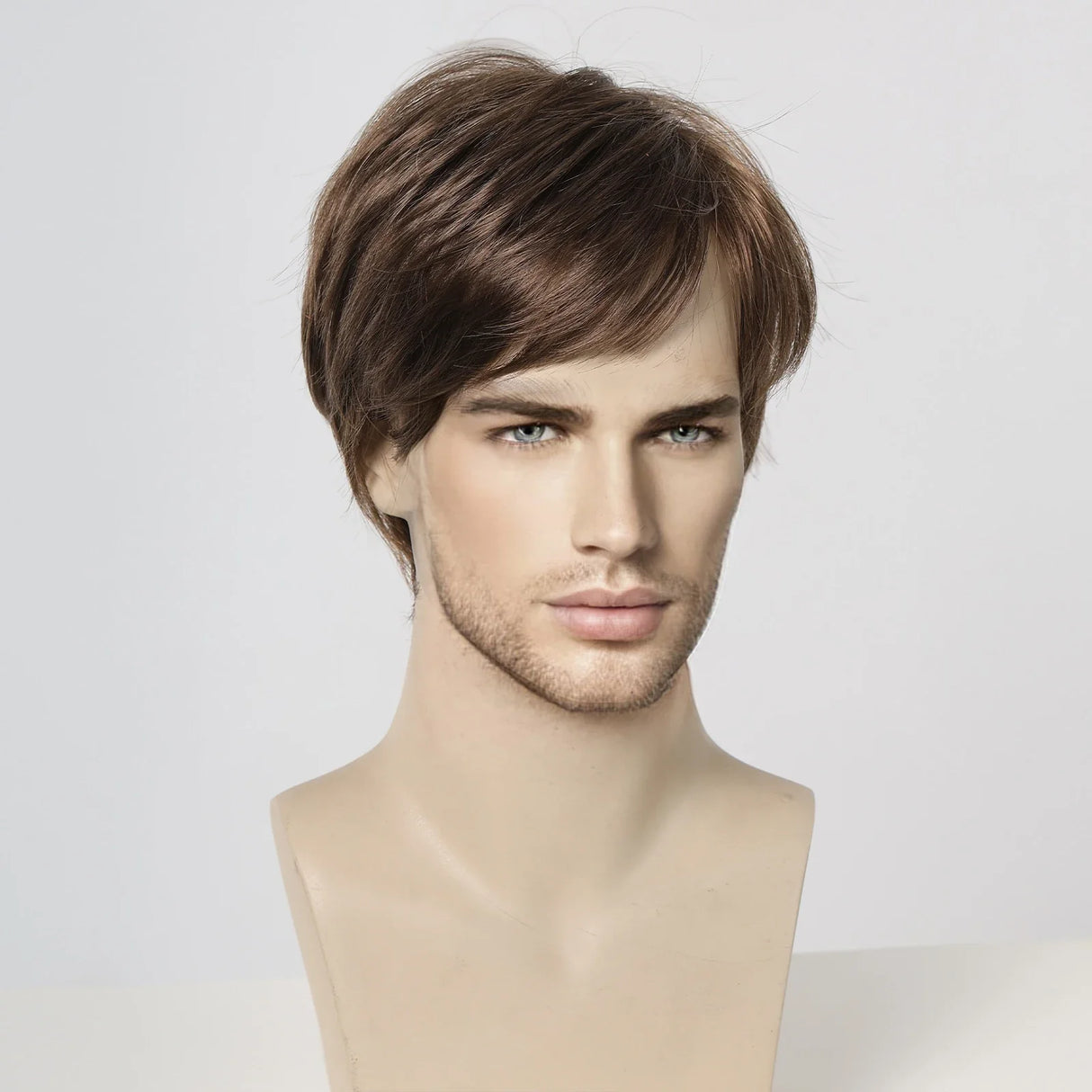 Bob Pixie Cut Wig for Men Light Brown Short Straight Synthetic Layered Wig with Bangs Natural Looking Hair for Cosplay Daily