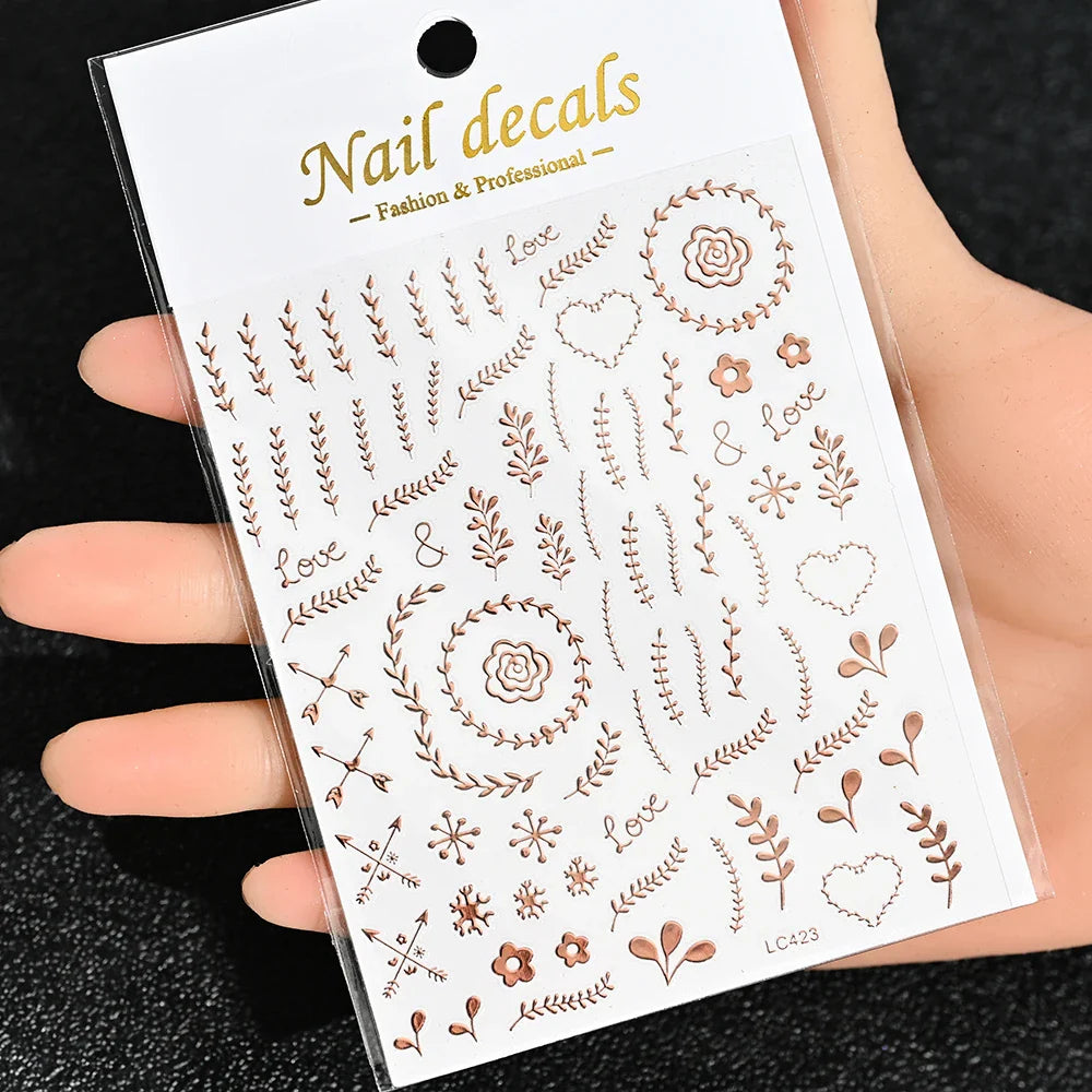 3D Gold Sun/Moon/Star Bronzing Nail Art Sticker 8*10cm Laser Star Moon Design Nail Decal Gold Silver Self-Adhesive Slider &*&